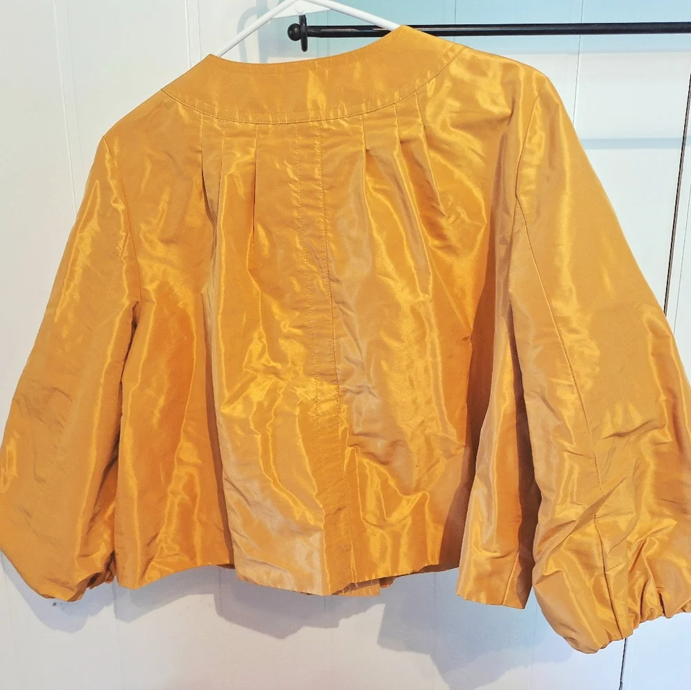 NWOT Carlisle Womens Puffed Sleeve Shimmering Mustard Ocre Yellow Jacket  Sz 14 - Picture 2 of 4